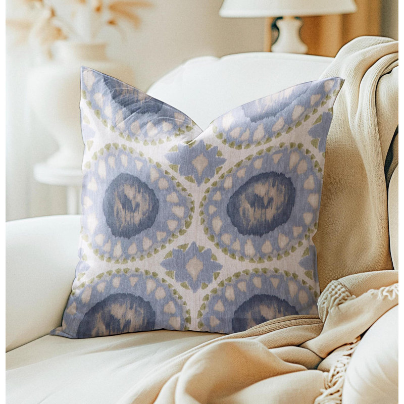 Denim Blue Medallion Damask Pillow Cover, Square 21"