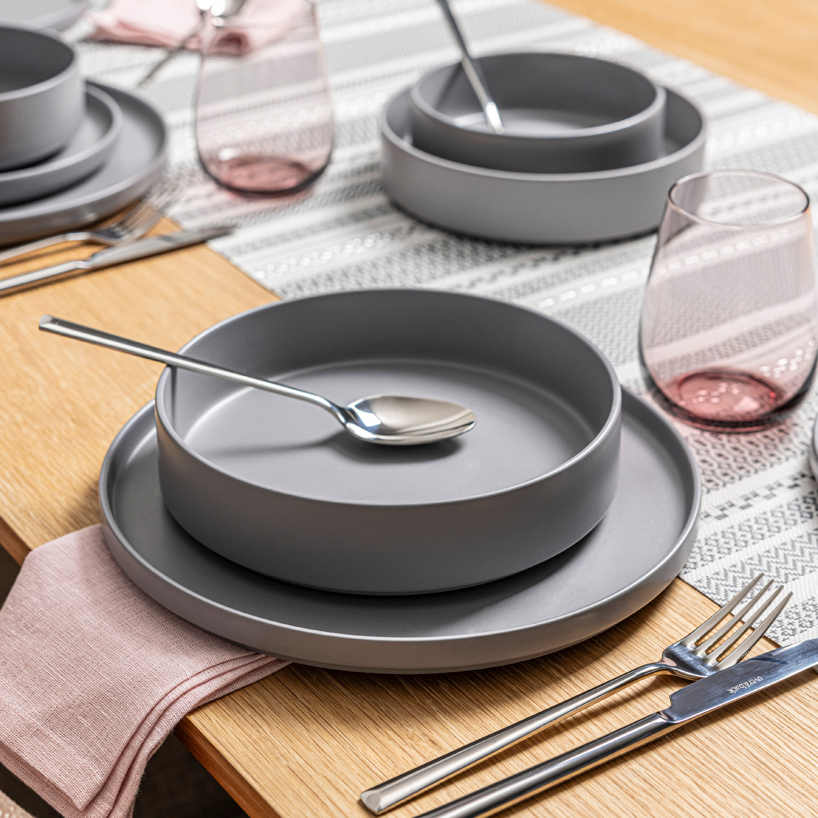 Stackable Stoneware Dinnerware Set, Charcoal