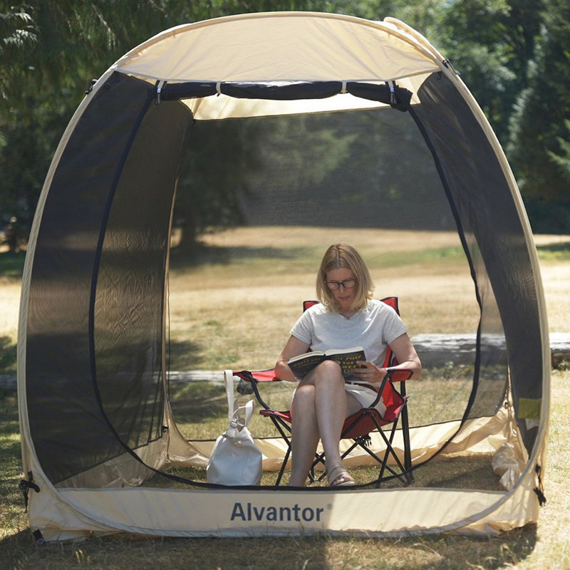 Beige Fiberglass 6' x 6' Pop Up Patio Gazebo with Screen Room