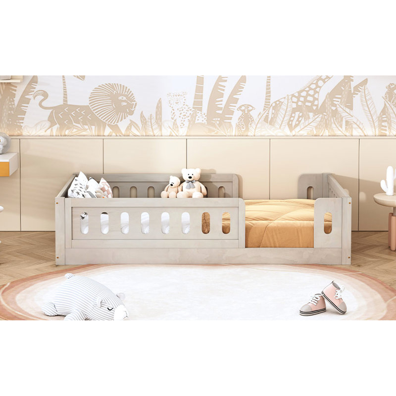 Lit plateforme simple en bois avec garde-corps - teinte naturelle, pin performance, Naturel