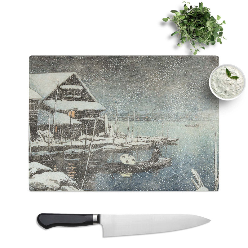 Tempered Glass Snow in Mukojima by Hasui Kawase Chopping Board, 39 cm x 28.5 cm