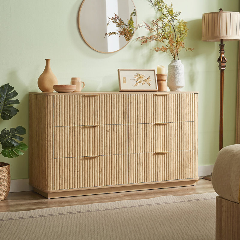 Commode 6 tiroirs, commode moderne 55 pouces, Oak