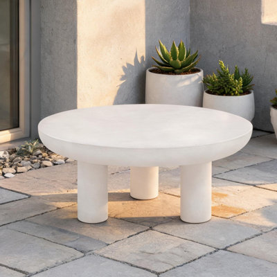 Table basse ronde avec plateau en béton renforcé de fibres et structure en fer, ton beige, 35,43 po, intérieur-extérieur