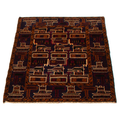 Tapis unique en laine noué à la main bleu marine / brun nouvel âge 3 pi x 4 pi 9 po Wadesboro
