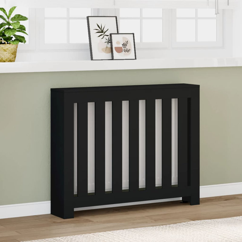 Small Radiator Cover, Black, 104 x 20 x 82 cm, Vertical Slats