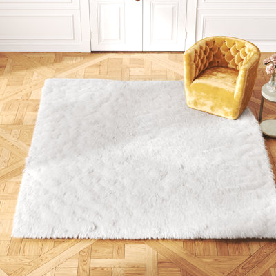 Diller White Faux Sheepskin Fur Machine Washable Shag Fluffy Area Rug