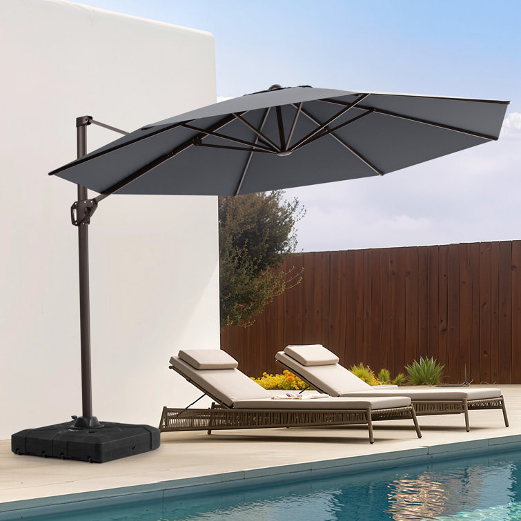 11' Octagonal Patio Cantilever Umbrella With Weighted Base