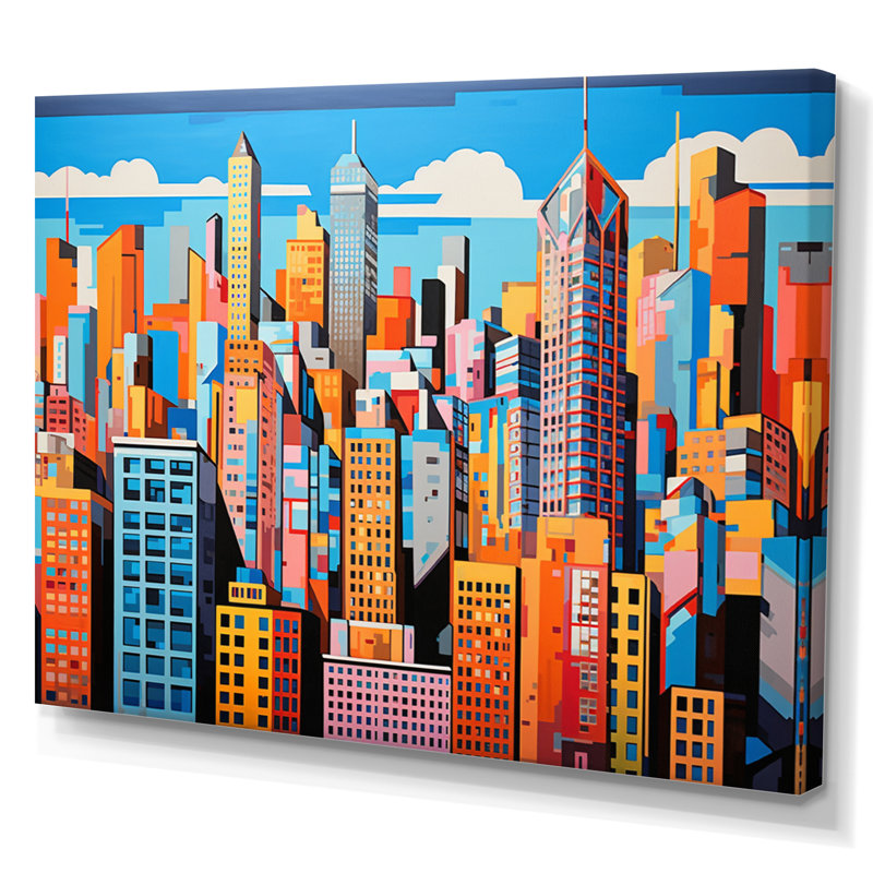 Pop Art Chicago Cityscape II - impression, H 16 po x l 32 po x P 1 po, Toile tendue