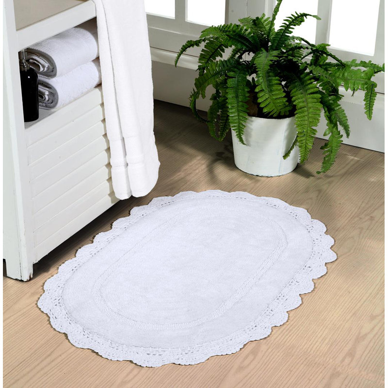 Winfree Cotton Non-Slip Bath Rug, White, 32" W x 20" L