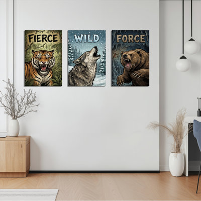 Tigre féroce, loup sauvage, force, ours, toile tendue, reproduction d'art sur toile, ensemble de 3, pour salon, chambre à coucher, décoration intérieure