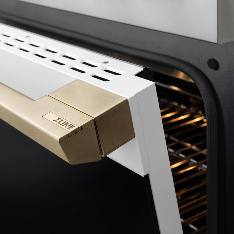 Zline Autograph 48 in. Marino Gas Range with 8 Burner DuoPro Cooktop w/ Accents, White Matte, Champagne Bronze