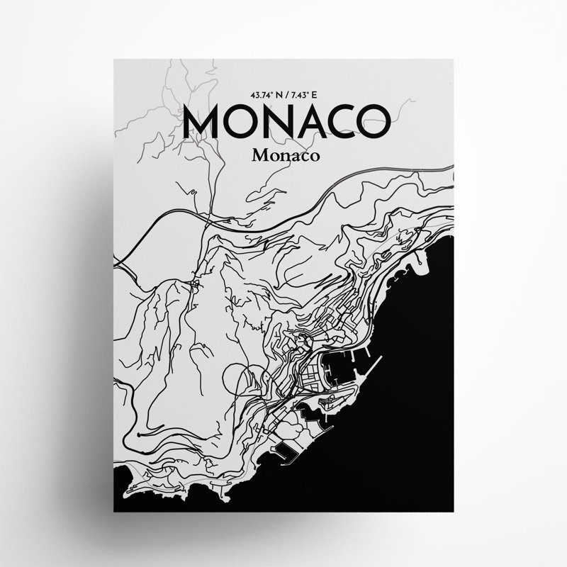 Monaco City Map In Ink - No Frame Print, 24cm H x 18cm W x 0.05cm D
