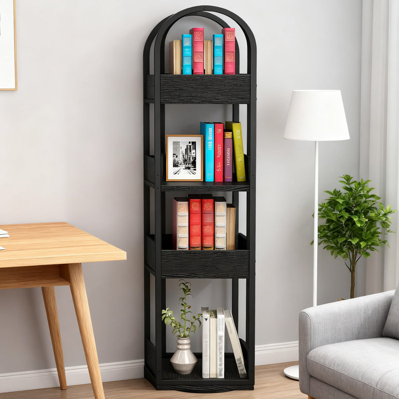 Bibliothèque pivotante à 360 degrés, bibliothèque rotative à 4 niveaux avec support de rangement pour les coins, organisateur robuste et multifonctionnel pour le bureau à domicile et le bureau