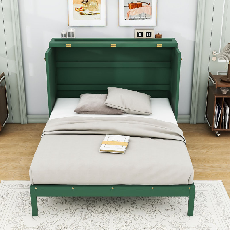  Conayr Wood  Murphy Bed with Large Drawers, Full, Green