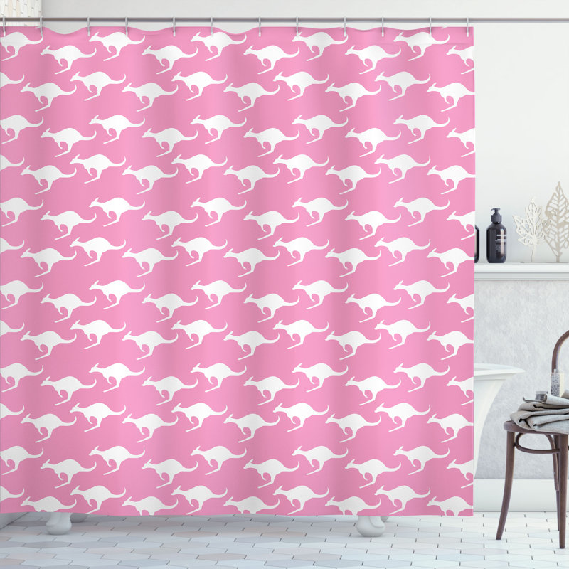 East Urban Home Kangaroo Shower Curtain Diagonal Alignment Pattern Pink and White, 70"H x 69"W