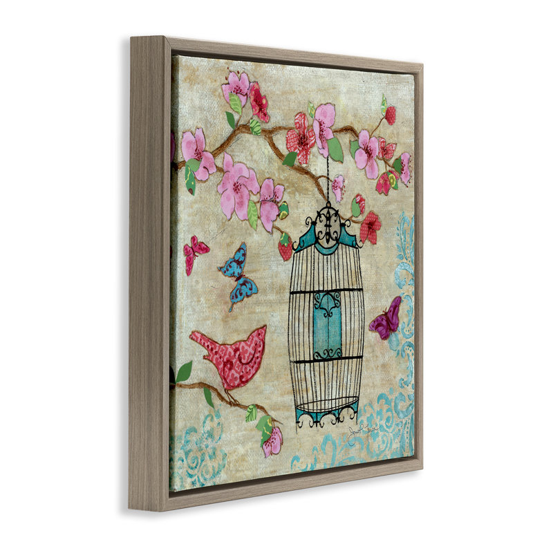 Cadre flottant Spring Spring Bird, design par Janet Tava, H 25 po x l 25 po, Cadre flottant orme Montalcino
