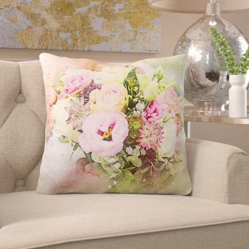 Coussin décoratif fleurs Rickie, Microsuède, Intérieur