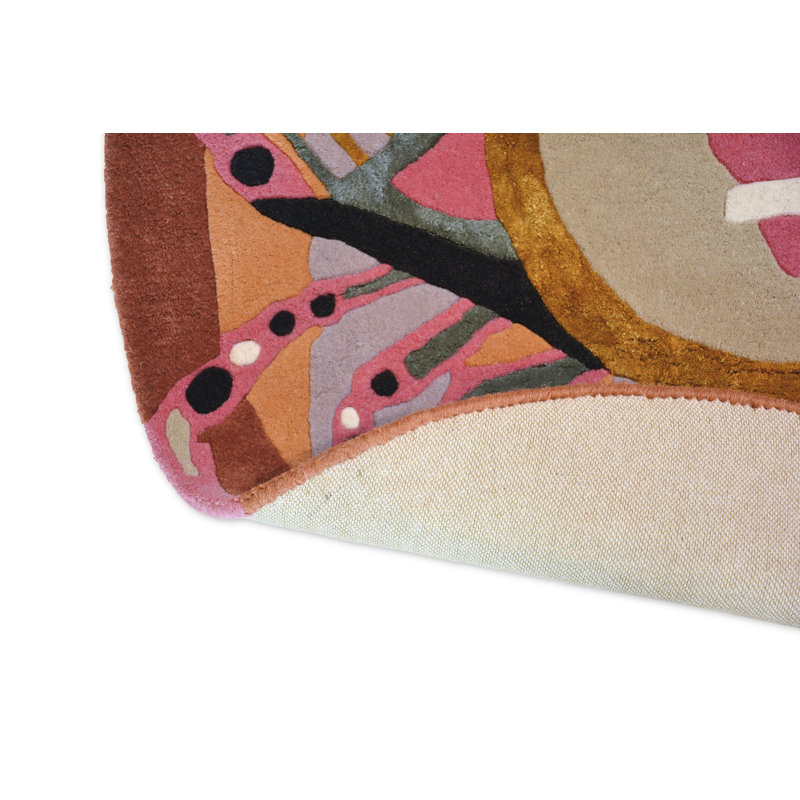 Hand Tufted Abstract Area Rug in Brown/Orange/Pink, Round 6'7"