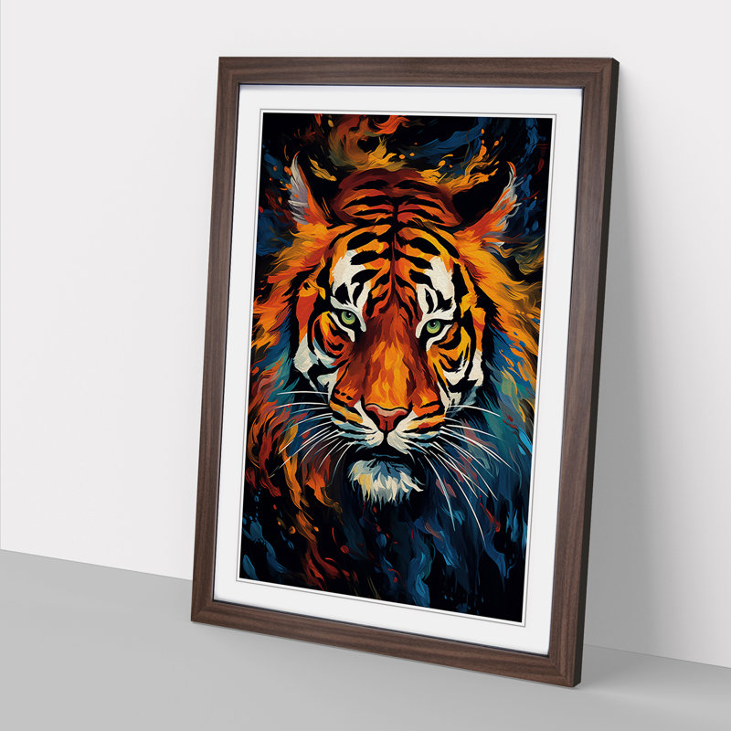 Tiger Abstract - Single Picture Frame Print on Wood, Walnut Framed, 34cm H x 25cm W