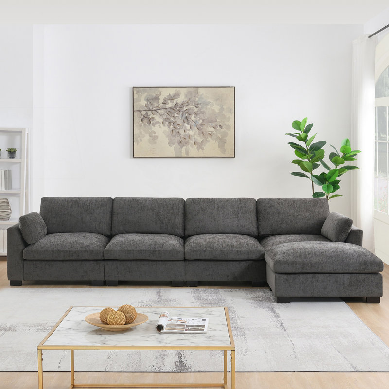 Canapé modulaire modulaire, canapé en L avec table pliante et double port de charge, canapé moderne, Gris anthracite