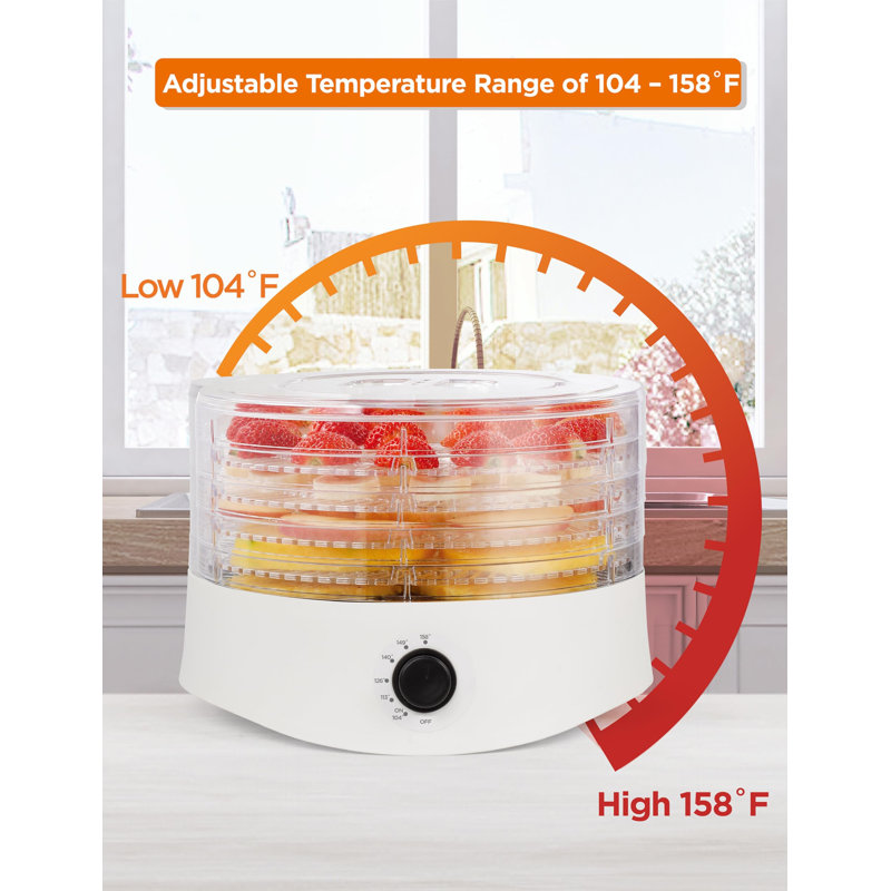 White Adjustable Thermostat Food Dehydrator with 5 Trays