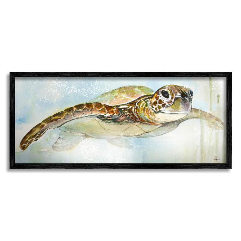 «Peaceful Sea Turtle», art mural texturé giclée par Diannart, Cadre noir, H 13 po x l 30 po x P 1,5 po