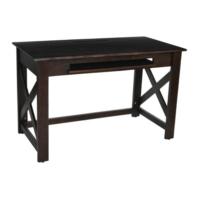 Bureau rustique Rainier en bois massif avec plateau pour clavier et porte coulissante de style grange dissimulée