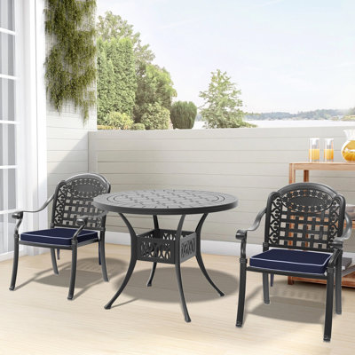 Patio en fonte d'aluminium avec 3 pièces et coussins - noir, résistant à la corrosion, empilable, confortable 3 espaces noirs, sièges d'extérieur