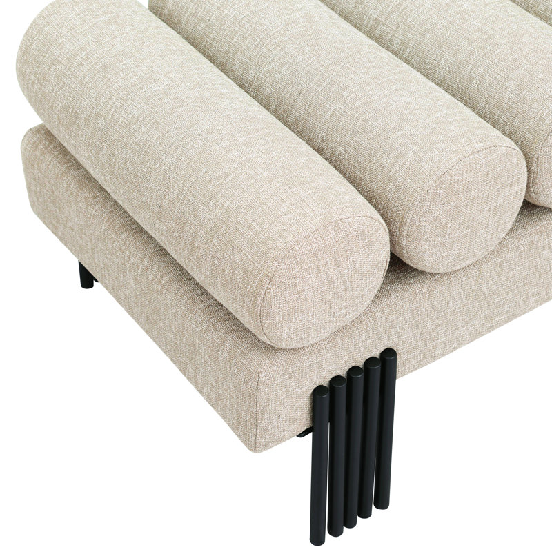 Banc rembourré Ivalene, Tissu beige texturé en lin