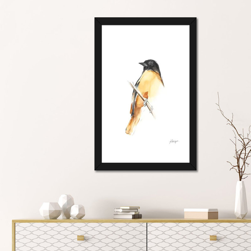 «Watercolor Songbirds VI» par Ethan Harper - reproduction d'art, H 24 po x l 16 po x P 1 po, Papier encadré noir, Blanc