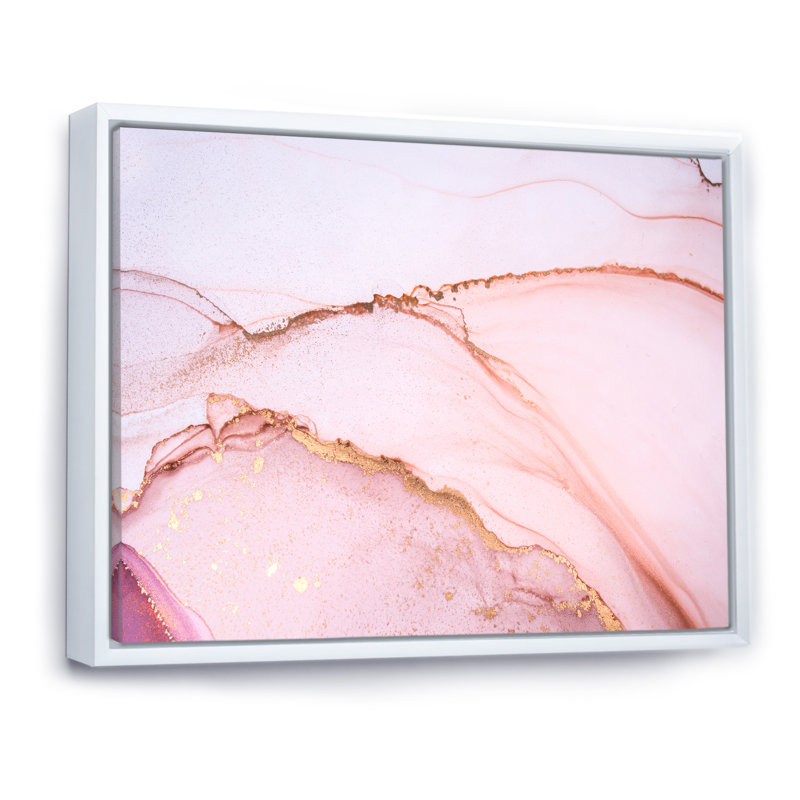Reproduction d'art sur toile, or et rose marbré, H 8 po x l 12 po x P 1 po, Toile encadrée flottée blanche