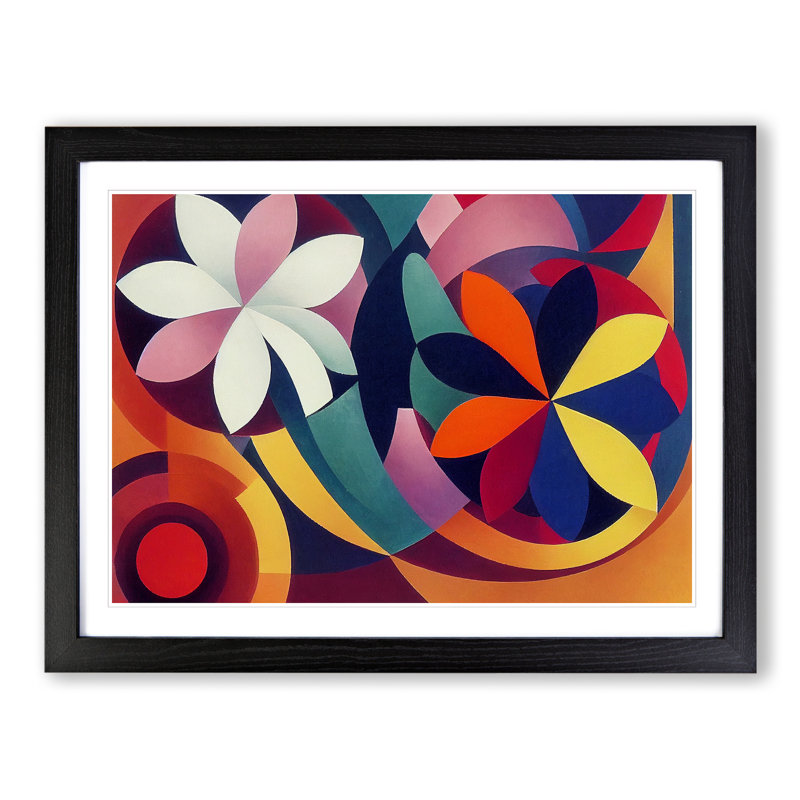 Masterful Abstract Flowers - Single Picture Frame Painting, 46cm H x 64cm W x 2cm D, Black