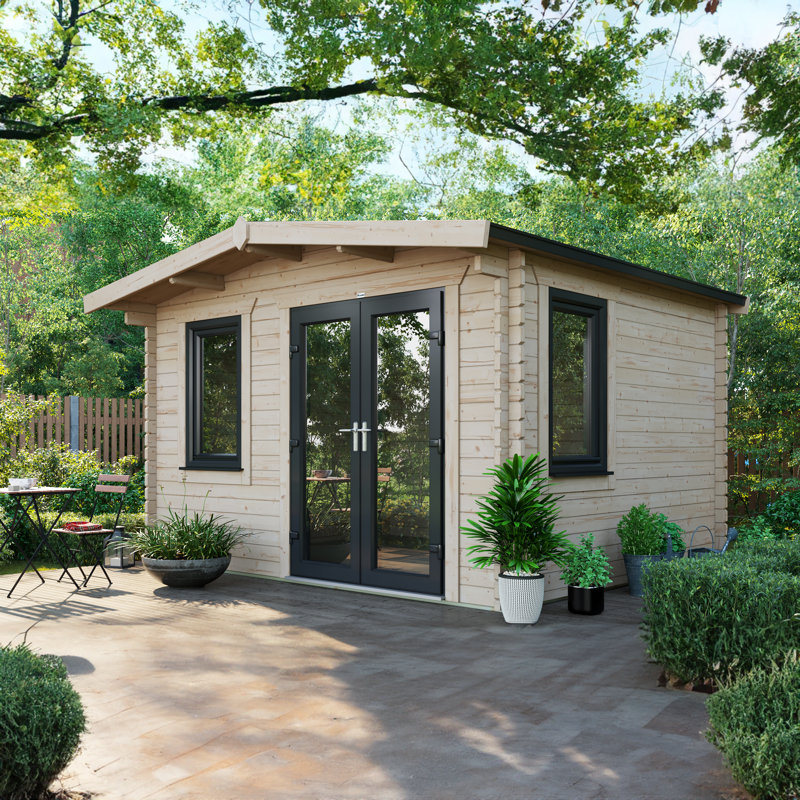 Powersheds Apex 10 x 12ft Chalet Log Cabin, Doors to the Left - 44mm