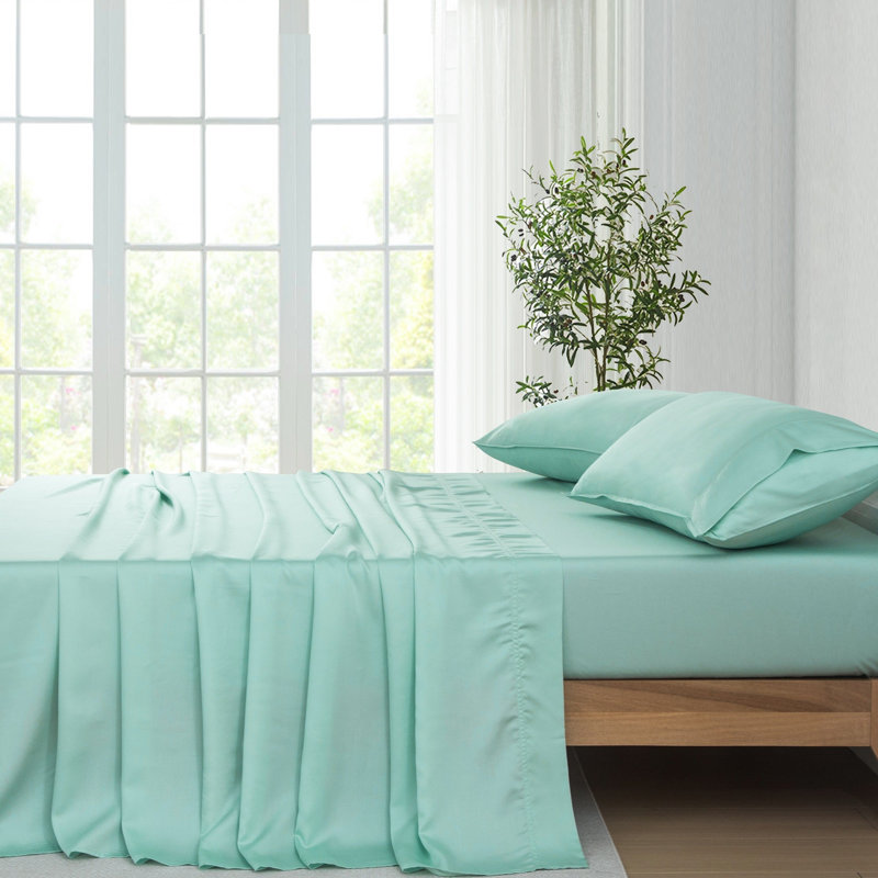 Ensemble de draps en satin de coton 300 pi Lyocell, Très grand lit, Vert