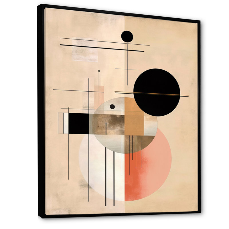 Géométrie beige en mouvement V sur toile, Cadre flottant noir, H 32 po x l 24 po x P 1 po