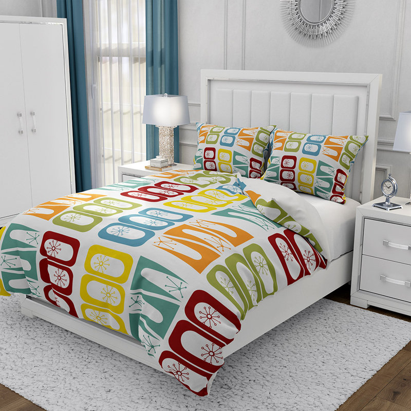 Ensemble de housse de couette en microfibre 3 pièces blanc, jaune et rouge, Housse de couette très grand + 2 taies décorativ