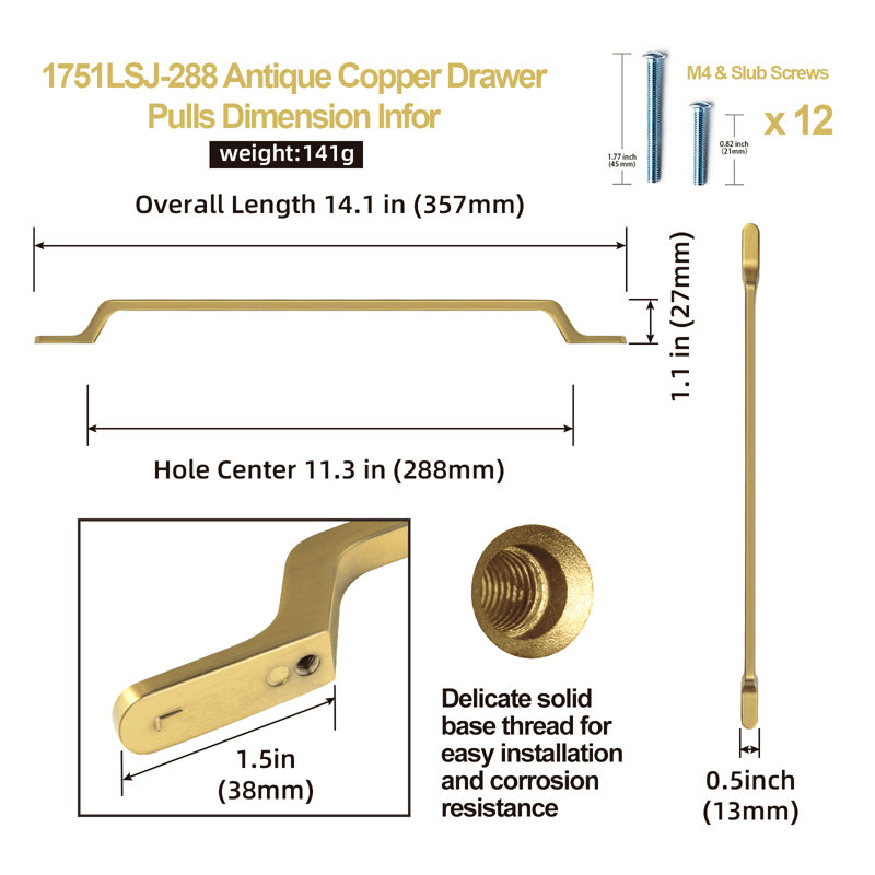3" Center Bar Pull Multipack, Brushed Gold