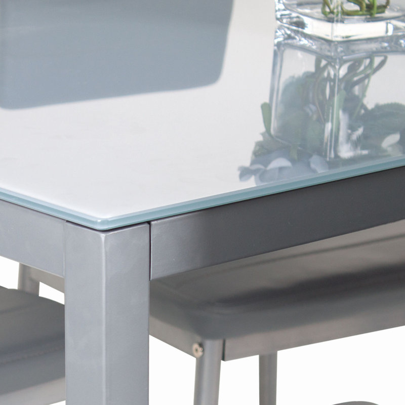 Emmye Glass Top Metal Base Dining Table, Grey