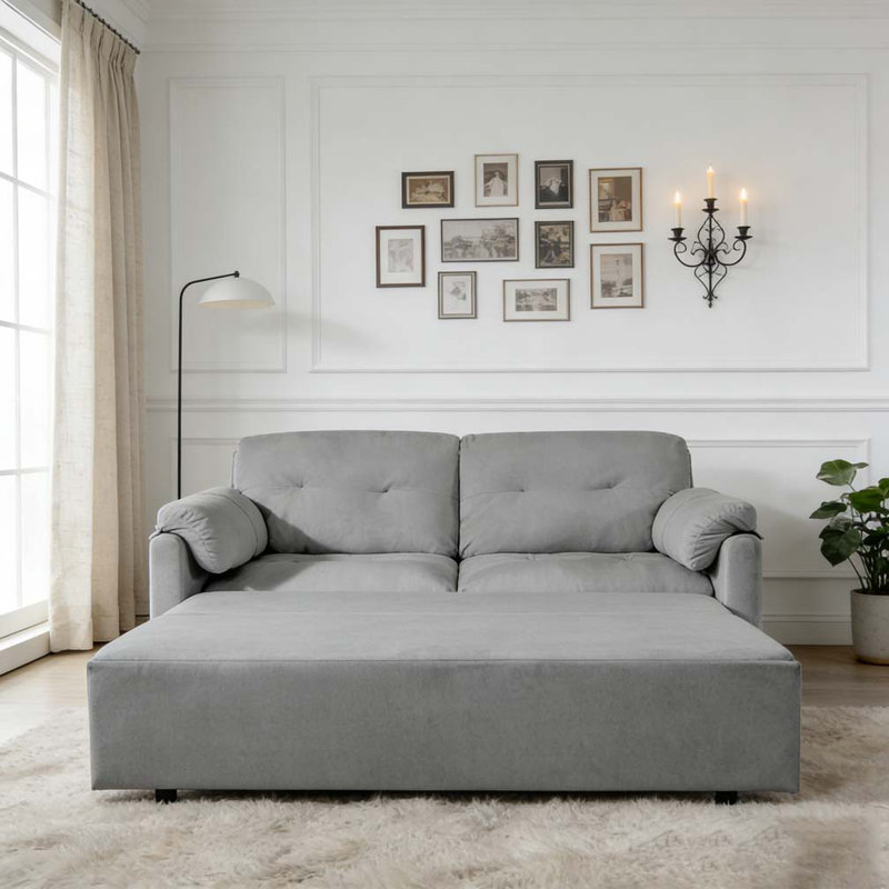 3-in-1 Sofa Bed Convertible Pull-Out Queen Sleeper Sofa, Grey
