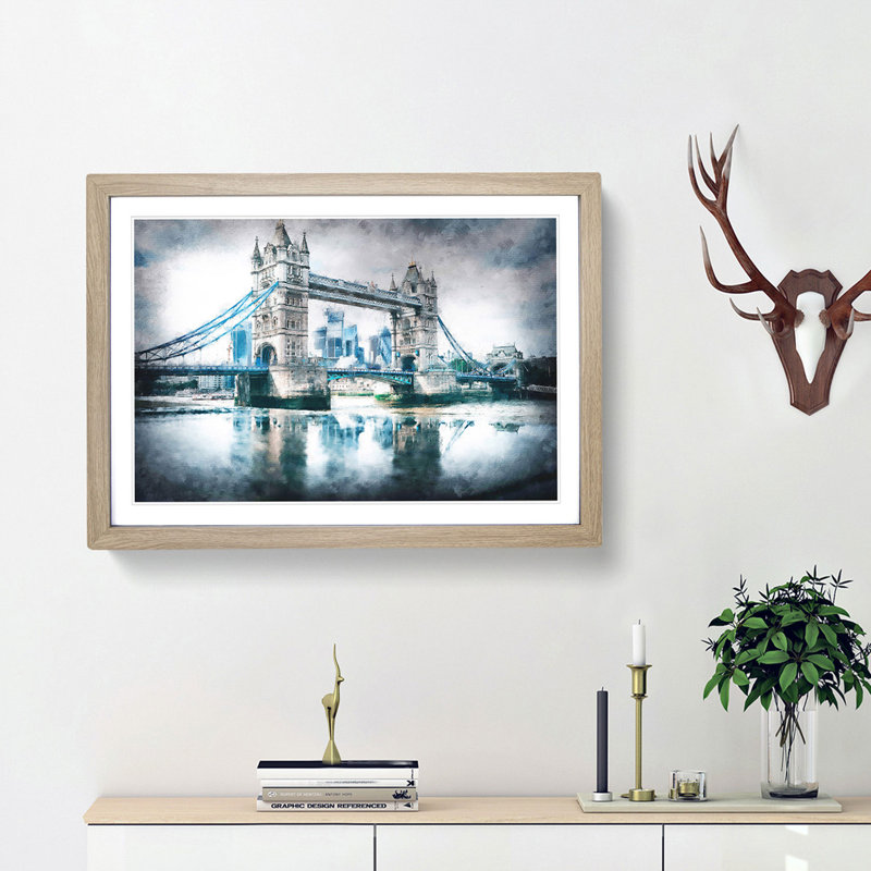 London Bridge - Framed Print, 33cm H x 45cm W x 2cm D, Oak Framed