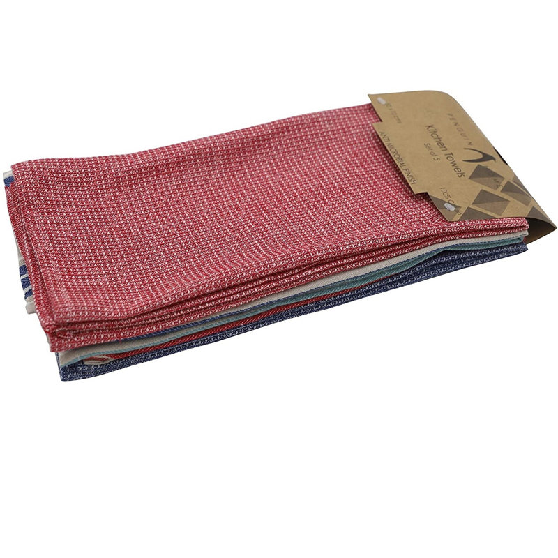 Cotton Stripe Tea Towel Kitchen Towel, Red/Taupe/Aqua/Navy