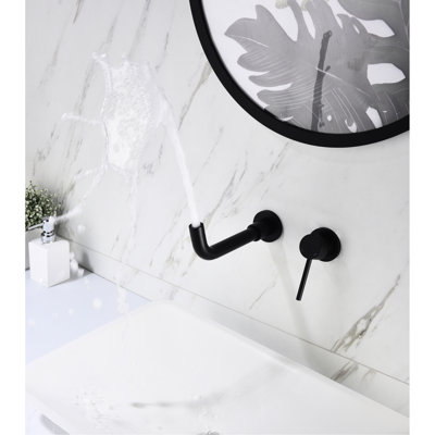 Bathroom Faucet, Wall Mounted, Single Handle, Pop - Up Drain, No Overflow, 360 Degree Spout Shudder, Smooth Aerated Water Flow Channel, Corrosive Material Setup, Easy Installation Steps Plan Non