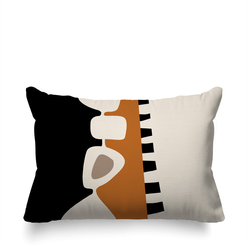 Oreiller rectangulaire réversible intérieur / extérieur Kanai, Orange brûlé / noir / blanc cassé, H 18 po x l 25 po