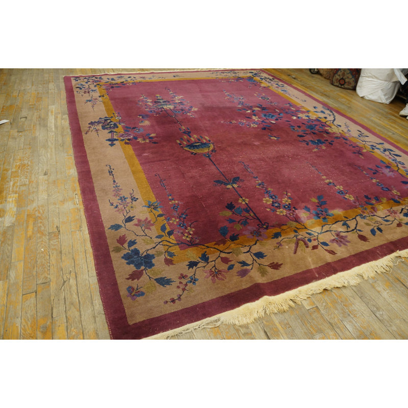 Wool 1920s Purple / Lavender Mauve Hand Knotted Pile Antique Rectangle Rug