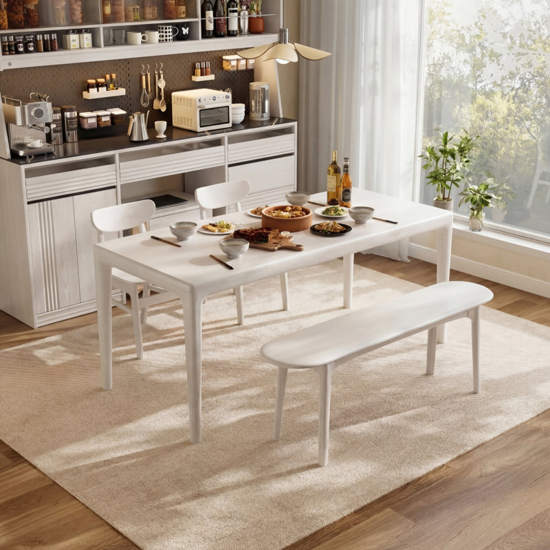 Curved Edge Solid Wood Bench – Multi-Functional for Entry, Dining Chair, or Bed End, White