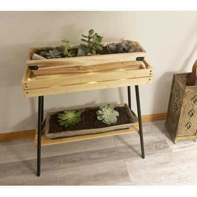 Support pour plante d'intérieur à 2 niveaux en bambou