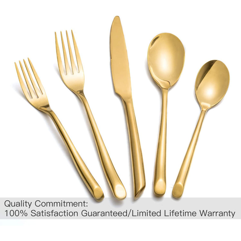 Gold Stainless Steel 20-Piece Wave Handle Flatware Set