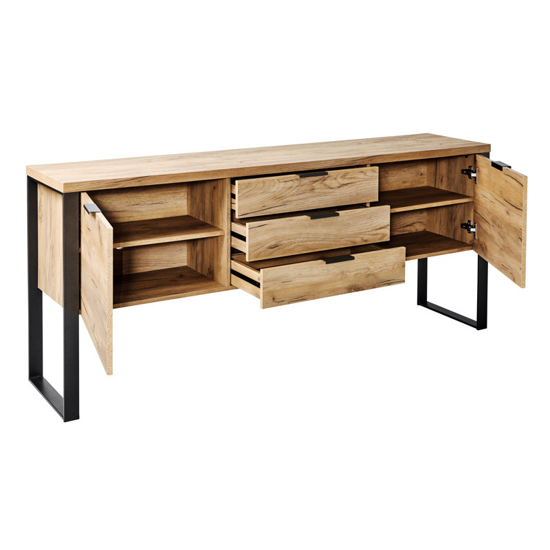 Buffet avec cadre en métal 70,87 "avec 3 tiroirs et 2 portes Draylen, Cœur de chêne