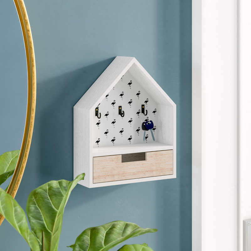 MDF Wood Wall Organizer with Key Hooks