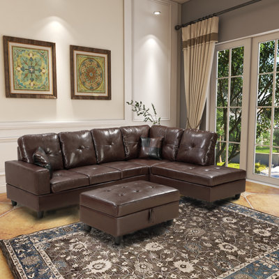 Bethe 103Wide Faux Leather Right Hand Facing Corner Sectional with Ottoman by Ebern Designs